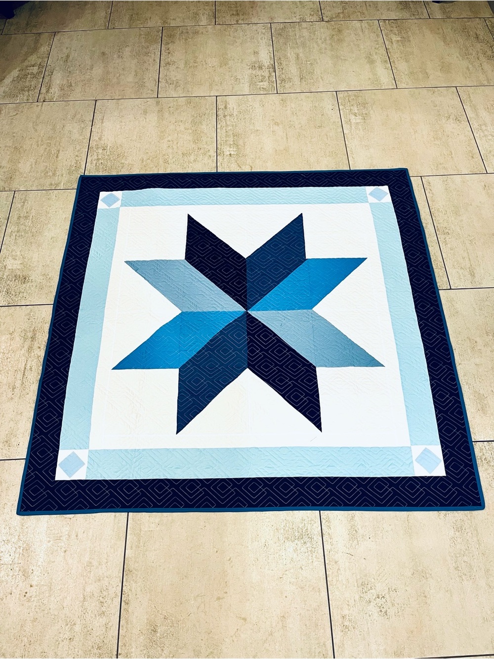 Handmade Blue Lone Star Baby Quilt